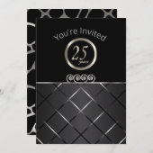 Invitation 25e anniversaire de mariage sur fond noir (Devant / Derrière)