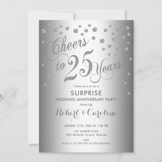 Invitation 25e anniversaire de mariage surprise - Argenté (Devant)