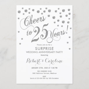 Invitation 25e anniversaire de mariage surprise - Blanc et ar