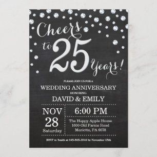 Invitation 25e Anniversaire de Mariage Tableau Noir Argent