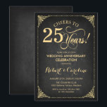 Invitation 25e anniversaire de mariage - Tableau noir or<br><div class="desc">Invitation d'anniversaire de mariage 25 ans dorée.
Design rétro élégant avec motif de tableau noir faux or et noir. Caractères en police script. À 25 ans de bonheur ! Peut être personnalisé pour n'importe quelle année de mariage ! Envoyez-moi un message si vous avez besoin d'une personnalisation supplémentaire.</div>