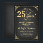 Invitation 25e anniversaire de mariage - Tableau noir or<br><div class="desc">Invitation d'anniversaire de mariage 25 ans dorée.
Design rétro élégant avec motif de tableau noir faux or et noir. Caractères en police script. À 25 ans de bonheur ! Peut être personnalisé pour n'importe quelle année de mariage ! Envoyez-moi un message si vous avez besoin d'une personnalisation supplémentaire.</div>