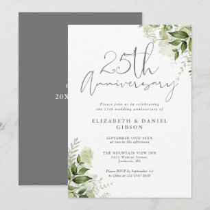 Invitation 25e Anniversaire de Mariage Verdure Écriture Argen