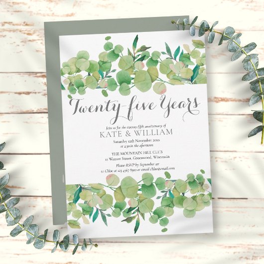 Invitation 25e Anniversaire de Mariage Verdure Florale