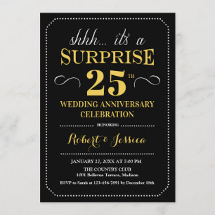 Invitation 25e anniversaire de surprise - Gold noir
