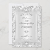 Invitation 25e Anniversaire Diamant Rose Damassé Argent long (Devant)