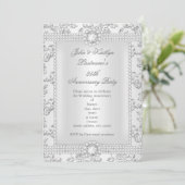 Invitation 25e Anniversaire Diamant Rose Damassé Argent long (Debout devant)