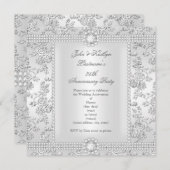 Invitation 25e anniversaire Diamond Rose Damask Argent Blanc (Devant / Derrière)