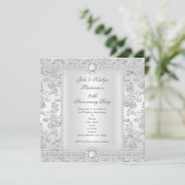Invitation 25e anniversaire Diamond Rose Damask Argent Blanc (Debout devant)