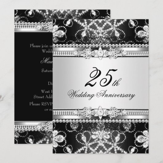Invitation 25e anniversaire Diamond Silver Black (Devant / Derrière)