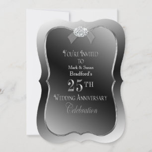 Invitation 25e anniversaire du Mariage - Argent Faux Diamond