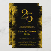 Invitation 25e anniversaire du Mariage Black & Gold (Devant / Derrière)