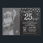 Invitation 25e anniversaire du Mariage Chalkboard Black Silve<br><div class="desc">25ème anniversaire du Mariage avec photo personnalisée. Chalkboard Invitation Noir et Argent. Vingt-cinq ans de Mariage. Chalkboard Black et Silver Parties scintillant Arrière - plan diamant. Confetti en argent. Anniversaire adulte. Fête d'anniversaire d'une femme ou d'un homme. Pour plus de personnalisation, cliquez sur le bouton "Customiser" et utilisez notre outil...</div>
