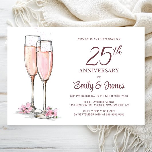 Invitation 25e anniversaire du Mariage Champagne