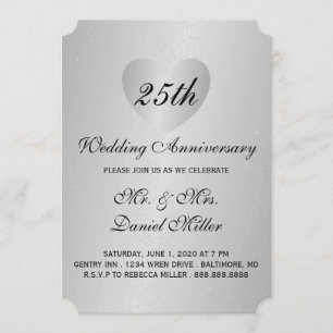Invitation 25e anniversaire du Mariage Coeur d'argent