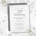 Invitation 25e anniversaire du Mariage Coeurs d'amour d'argen<br><div class="desc">Doté de délicats coeurs d'amour argenté confetti. Personnalisez avec vos vingt-cinq ans d'argent d'information anniversaire en lettres d'argent chic. Conçu par Thisisnotme©</div>