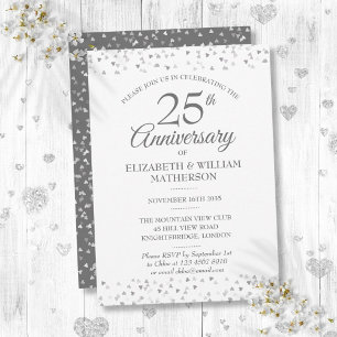 Invitation 25e anniversaire du Mariage Coeurs d'amour d'argen