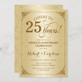 Invitation 25e anniversaire du Mariage - Damas d'or (Devant / Derrière)