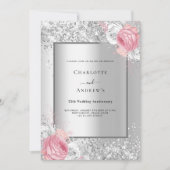 Invitation 25e anniversaire du mariage de la floraison rose a (Devant)