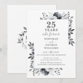 Invitation 25e anniversaire du Mariage de l'Argent floral bot (Devant / Derrière)