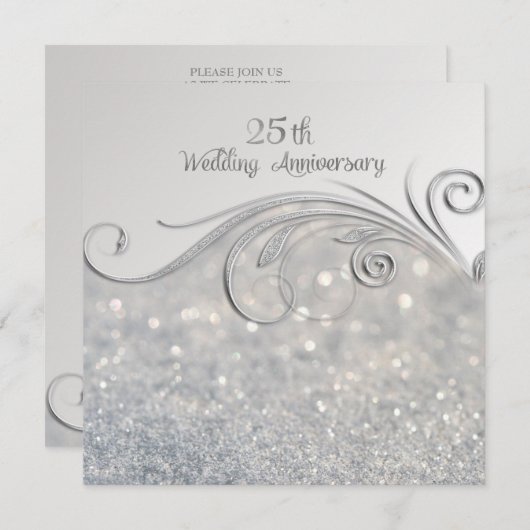 Invitation 25e anniversaire du Mariage de Sparkle Silver (Devant / Derrière)