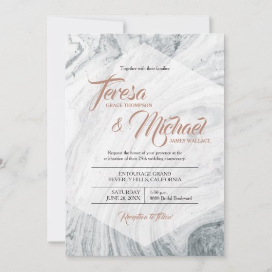 Invitation 25e anniversaire du Mariage Marble Grey (Devant)