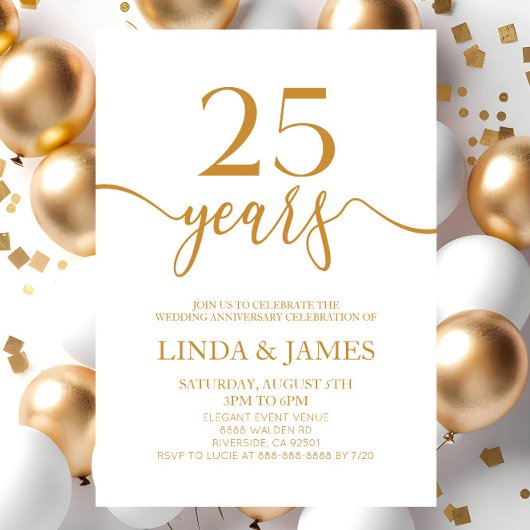 Invitation 25e anniversaire du Mariage minimaliste de Champag
