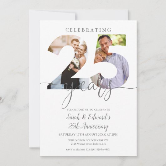 Invitation 25e anniversaire du Mariage moderne 2 photo (Devant)