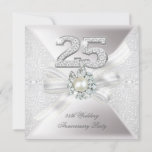 Invitation 25e anniversaire du Mariage Pearl Silver<br><div class="desc">Élégante fête du 25e anniversaire du Mariage. Dentelle en argent blanc perle,  numéros en diamants argentés.</div>