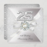Invitation 25e anniversaire du Mariage Pearl Silver<br><div class="desc">Élégante fête du 25e anniversaire du Mariage. Dentelle en argent blanc perle,  numéros en diamants argentés.</div>