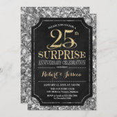 Invitation 25e anniversaire du Mariage surprise - Silver Gold (Devant / Derrière)