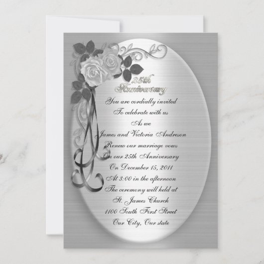 Invitation 25e anniversaire du Mariage vow renouveau Roses bl (Devant)