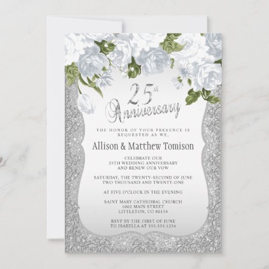 Invitation 25e anniversaire du Silver Glitter | Texte DIY (Devant)