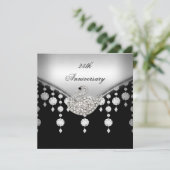 Invitation 25e Anniversaire Élégant Argent Cygne Noir Blanc (Debout devant)