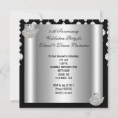 Invitation 25e Anniversaire Élégant Argent Cygne Noir Blanc (Dos)