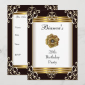 Invitation 25e anniversaire Elegant Black Gold Jew (Devant / Derrière)