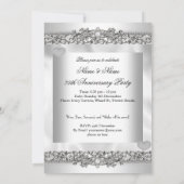 Invitation 25e Anniversaire Elégant Blanc Cœur Dentelle Argen (Dos)