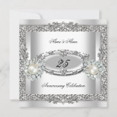 Invitation 25e Anniversaire Elégant Blanc Perle Broderie 2 (Devant)