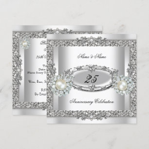 Invitation 25e anniversaire Élégant Blanc Perle d'Argent Dent