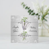 Invitation 25e Anniversaire Elégant Silver Blanc Floral (Debout devant)