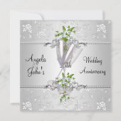 Invitation 25e Anniversaire Elégant Silver Blanc Floral (Devant)