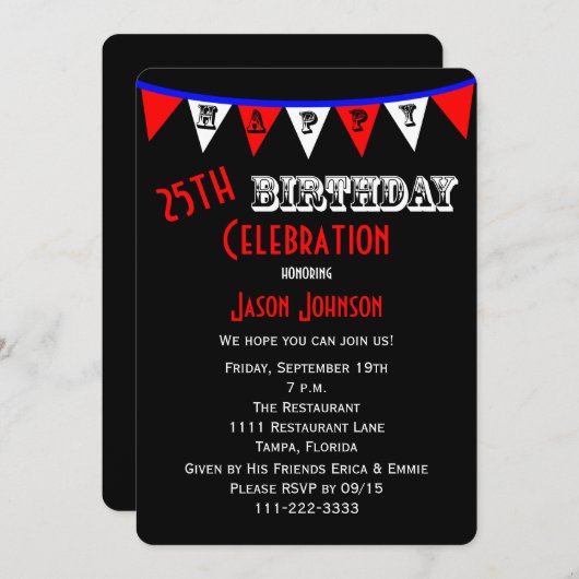 Invitation 25e anniversaire fêter l'invitation (Devant / Derrière)