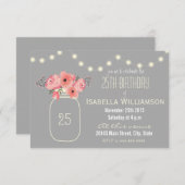 Invitation 25e anniversaire Fleurs d'aquarelle rose et Mason (Devant / Derrière)