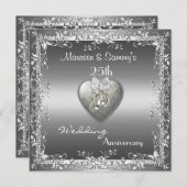 Invitation 25e Anniversaire Mariage Argent Élégant (Devant / Derrière)