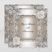 Invitation 25e anniversaire Mariage Cream Rose Silver Party (Devant / Derrière)