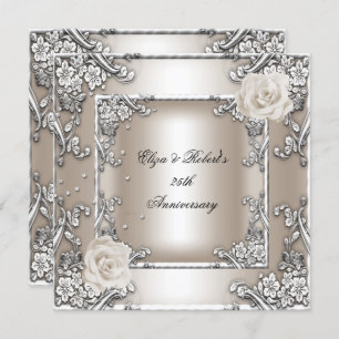 Invitation 25e anniversaire Mariage Cream Rose Silver Party
