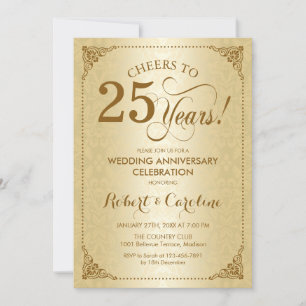 Invitation 25e anniversaire Mariage - Damas d'or