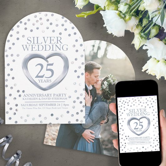 Invitation 25e anniversaire mariage d'argent coeur