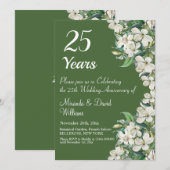 Invitation 25e anniversaire Mariage d'argent Floral blanc (Devant / Derrière)