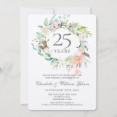 Invitation 25e anniversaire Mariage d'argent Floral Metallic (Devant)